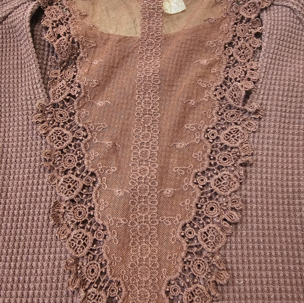 Free People Three-Quarter Sleeve Top Burgundy Color Size M - Picture 4 of 11